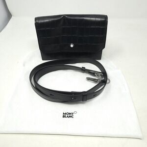 Montblanc Black Crocodile Embossed Leather Crossbody Bag Clutch Silver Hardware